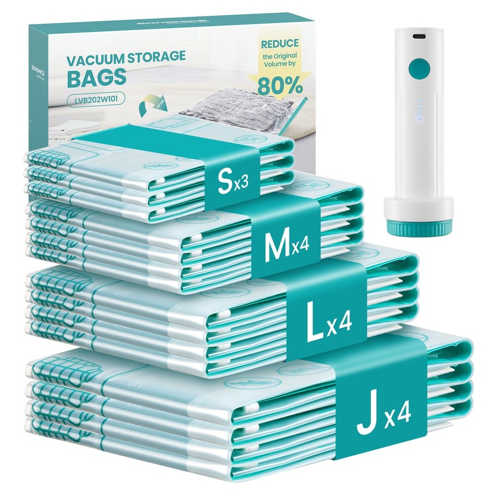 SONGMICS 15-Pack Vacuum Storage Bags with Rechargeable Electric Pump – Space-Saving Compression Bags for Clothes and Bedding