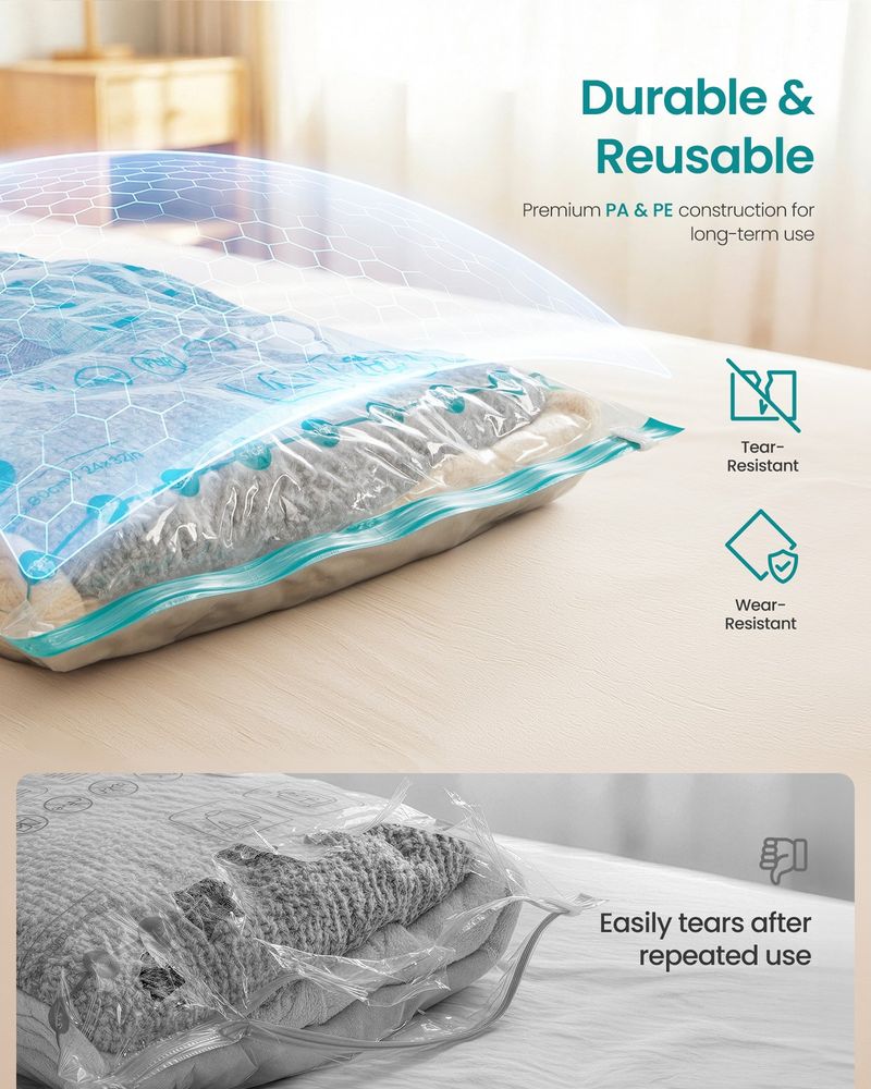 SONGMICS 15-Pack Vacuum Storage Bags with Rechargeable Electric Pump – Space-Saving Compression Bags for Clothes and Bedding