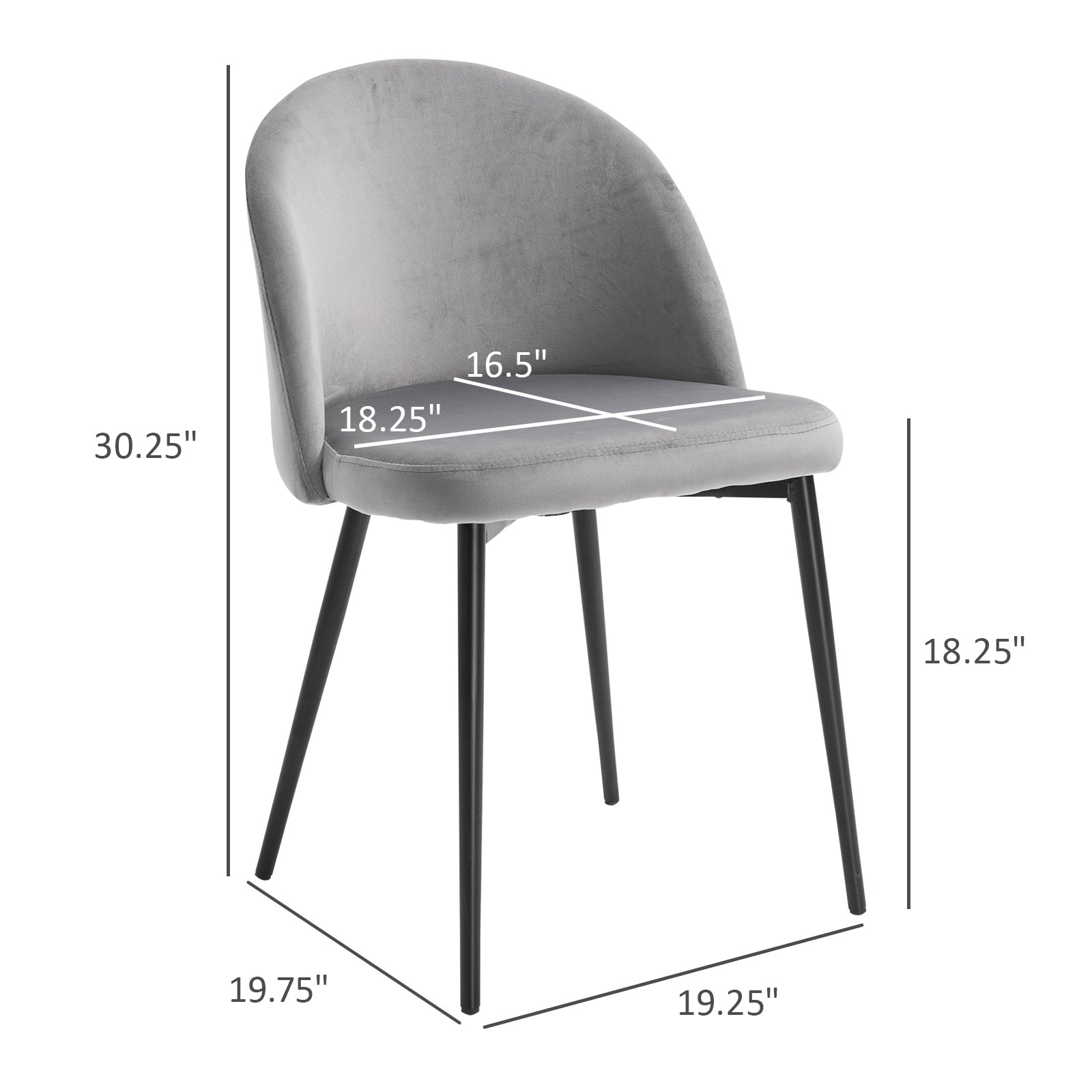 HOMCOM Velvet Dining Delight: Elegant Mid-Back Side Chairs Set of 2 for Dining Room or Living Room, Grey Finish