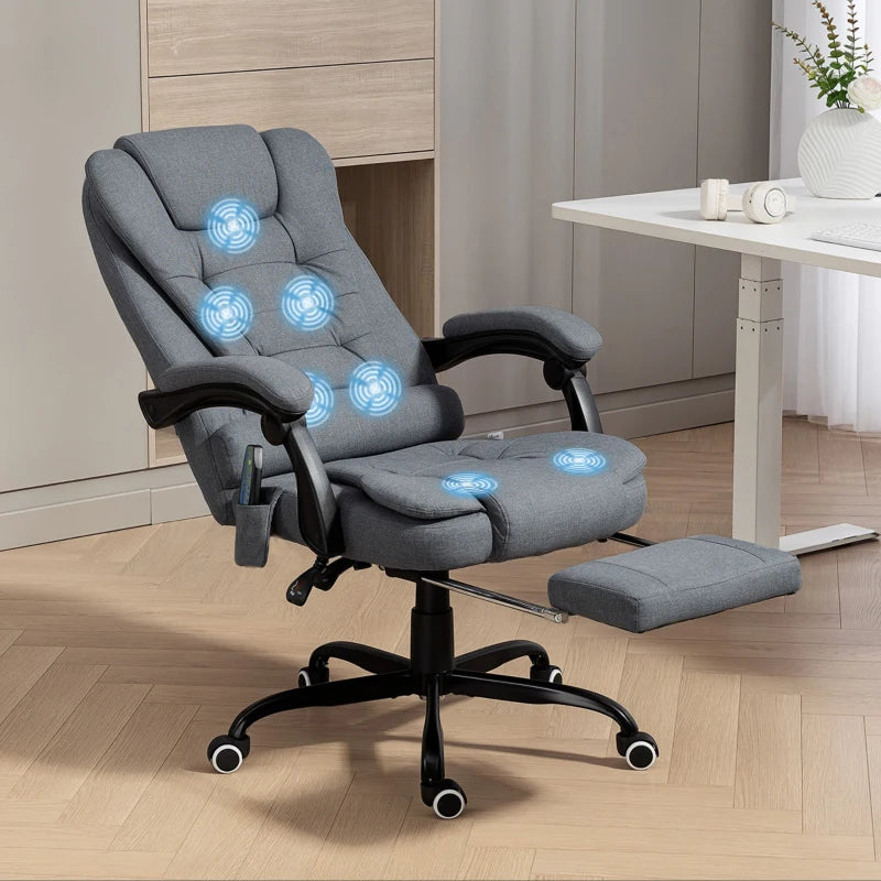 7-Point Vibrating Massage Chair, Reclining Office Chair with Footrest, Reclining Back, Adjustable Height, Grey