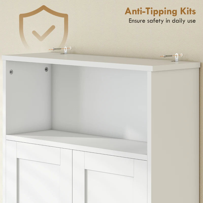 Over the Toilet Storage Cabinet Freestanding Bathroom Organizer with 2 Doors and Open Shelf White