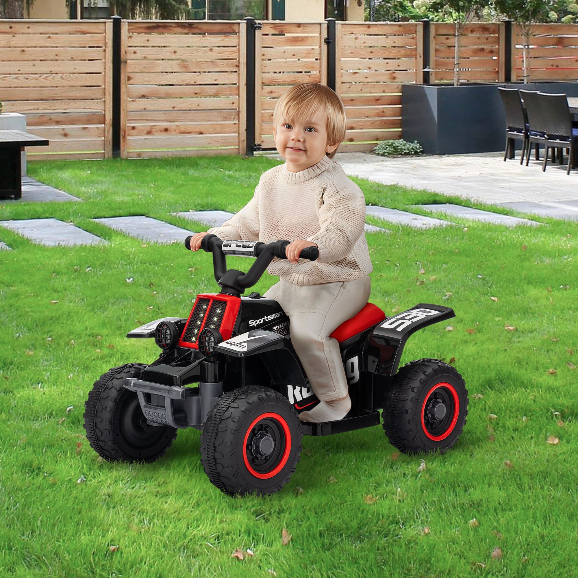 Qaba 6V Kids ATV Quad, 4 Wheeler Battery Powered Electric Ride on Car w/ Lights, Forward Backward, for 3-6 Years, Black