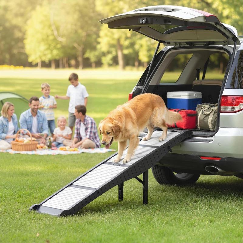 Foldable Dog Car Ramp with Support Leg, Non-Slip TPR Surface, 69" x 15.7", for Small to Large Dogs Up to 220LBS
