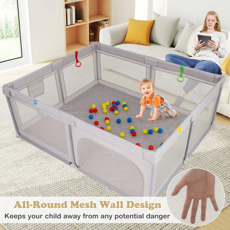 Large Baby Playpen with Pull Rings and Ocean Balls
