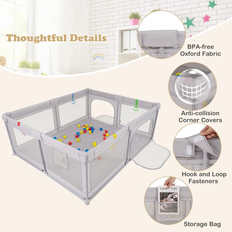Large Baby Playpen with Pull Rings and Ocean Balls