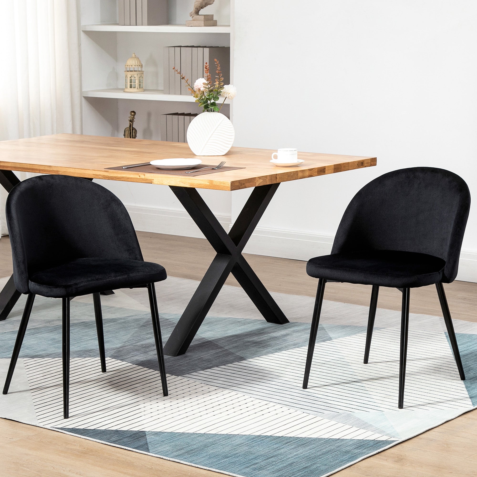 HOMCOM Elegant Dining Chairs Set of 2 Velvet Mid-Back Side Chairs for Dining Room Living Room Black