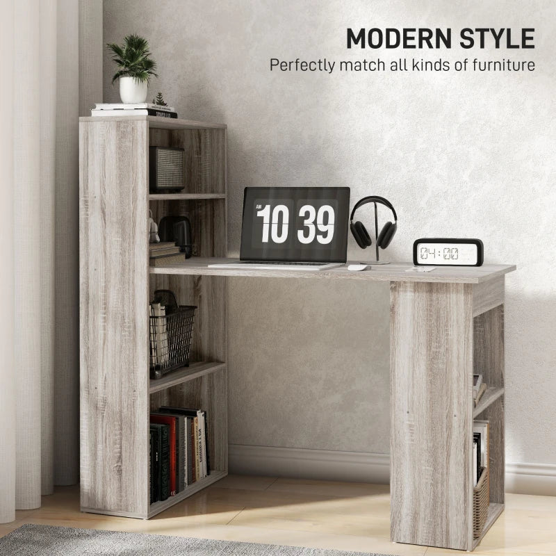 Computer Desk with Storage, PC Table with Bookshelf for Home Office, Study Room, Oak