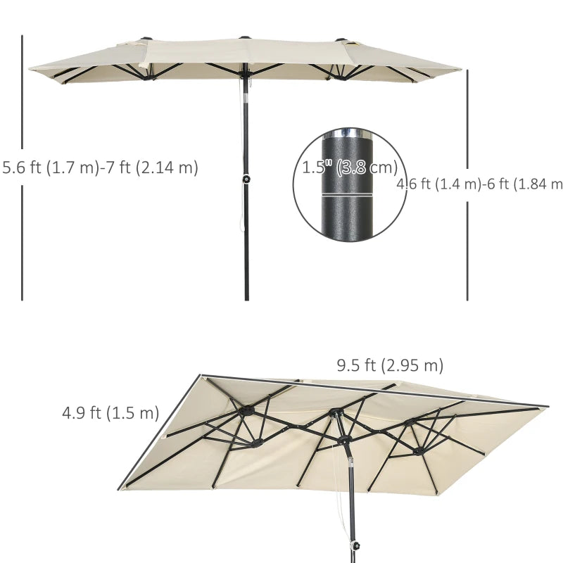 Double-Sided Patio Umbrella Parasol with Tilt, Adjustable Height, Vents and 12 Ribs, for Garden, White