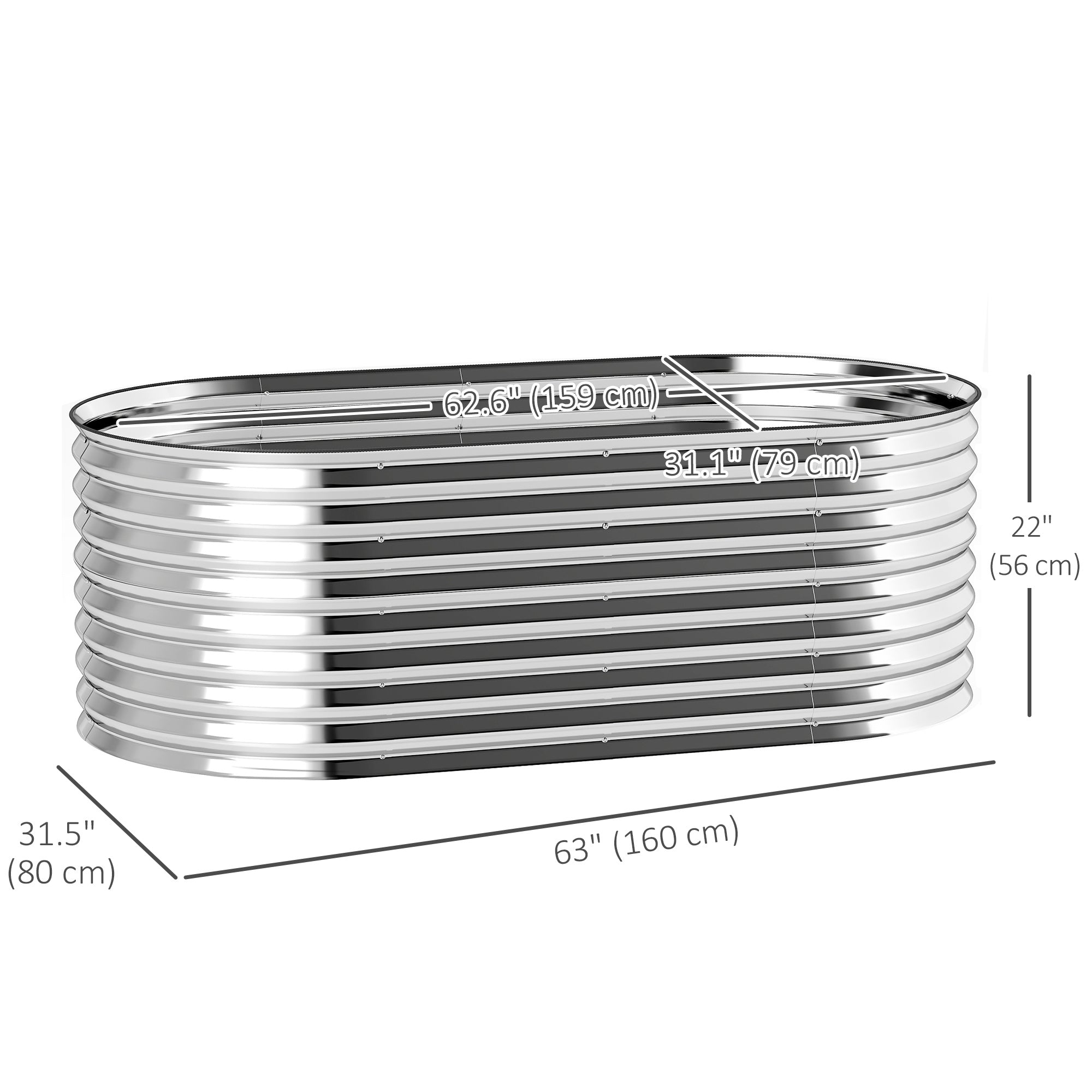 Outsunny 5.2 x 2.6 x 1.8ft Galvanized Raised Garden Bed, Easy DIY Oval Planter Box with Safety Edging and Gloves, Silver