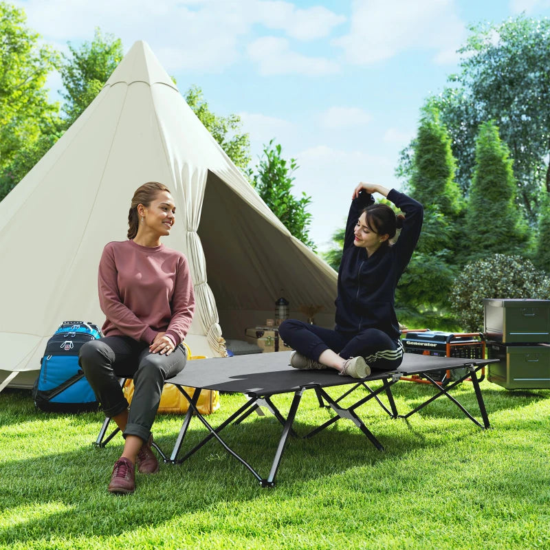 Two Person Folding Camping Cot Outdoor Portable Double Cot with Carrying Bag 76" Dark Grey