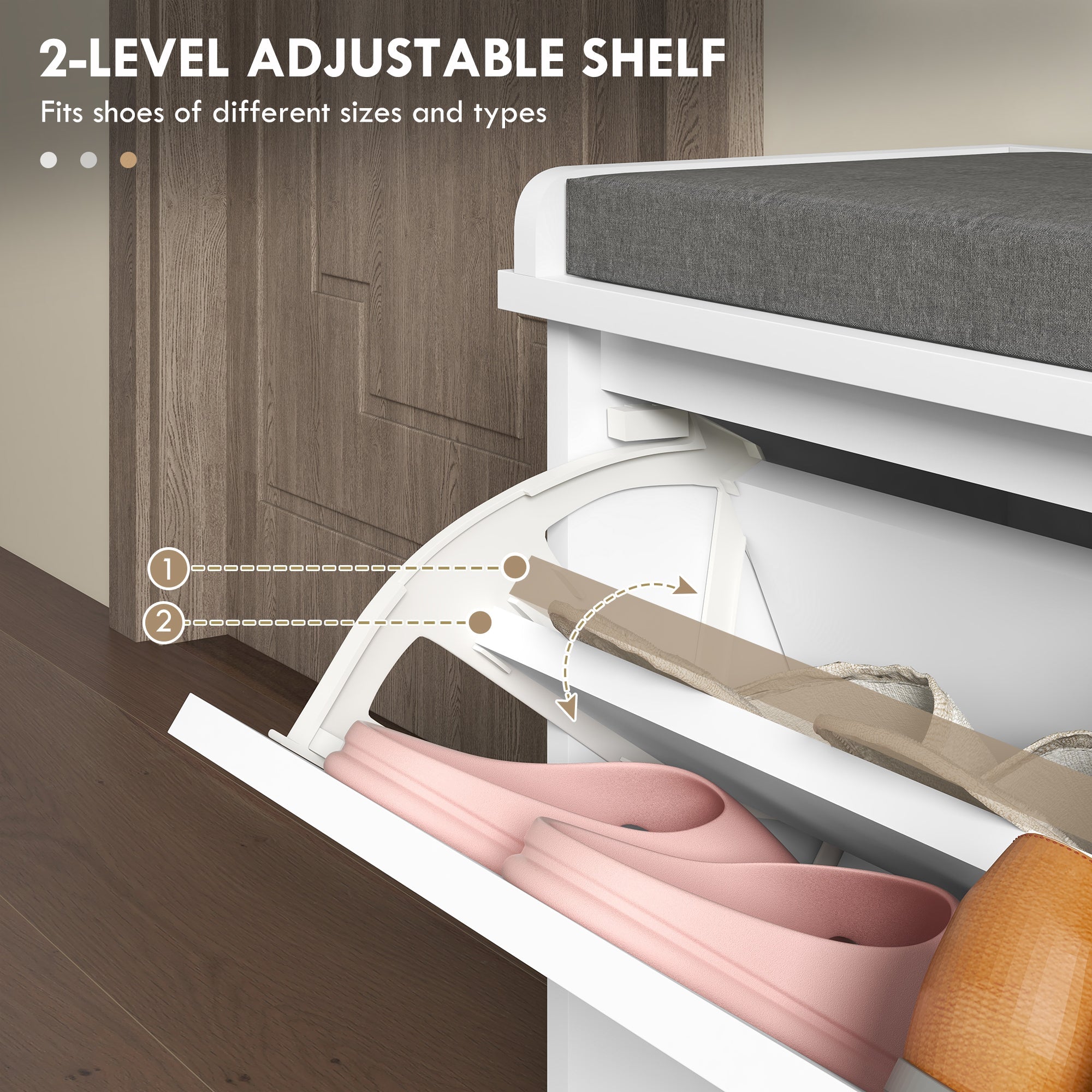 HOMCOM Entryway Shoe Bench with Storage Flip Drawer Adjustable Shelf for 6 Pairs Cushioned Hallway Bench White