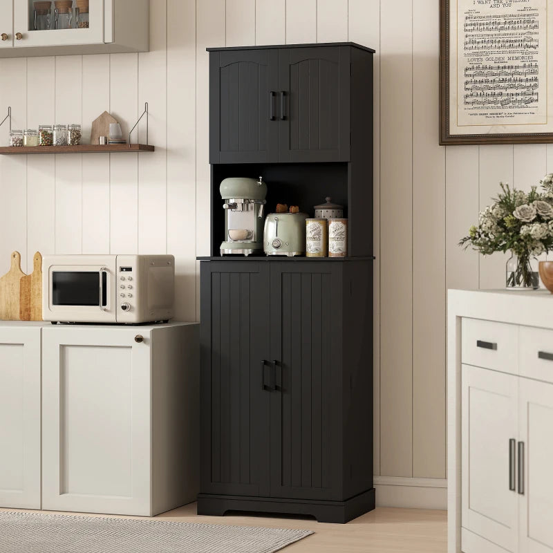 71.5" Tall Pantry Cabinet, Farmhouse Kitchen Storage Cabinet with Adjustable Shelves, 8 Door Spice Racks, Black