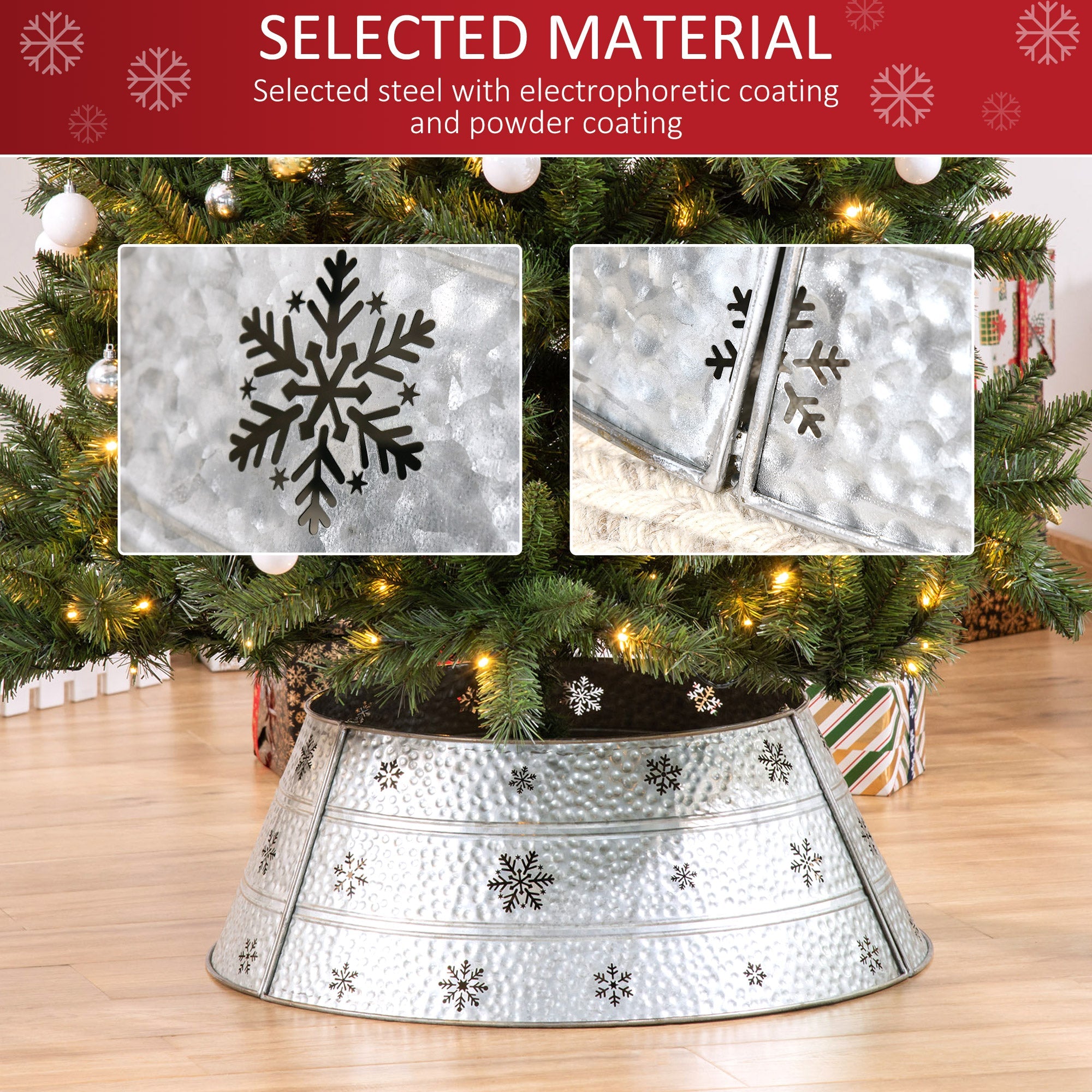 HOMCOM 26" Christmas Tree Base Cover, Christmas Tree Collar with Hollow Snowflake Pattern for Holiday, Party, Silver