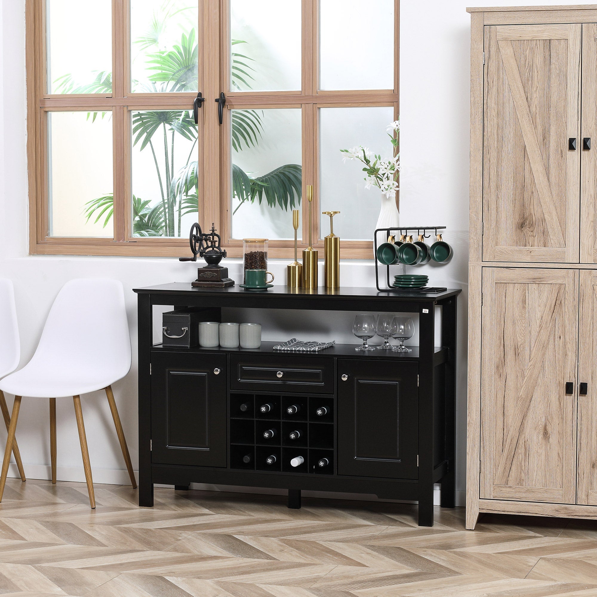 HOMCOM Black Storage Sideboard: Buffet Credenza Cabinet with Drawer & Removable Wine Rack for Kitchen/Living Room