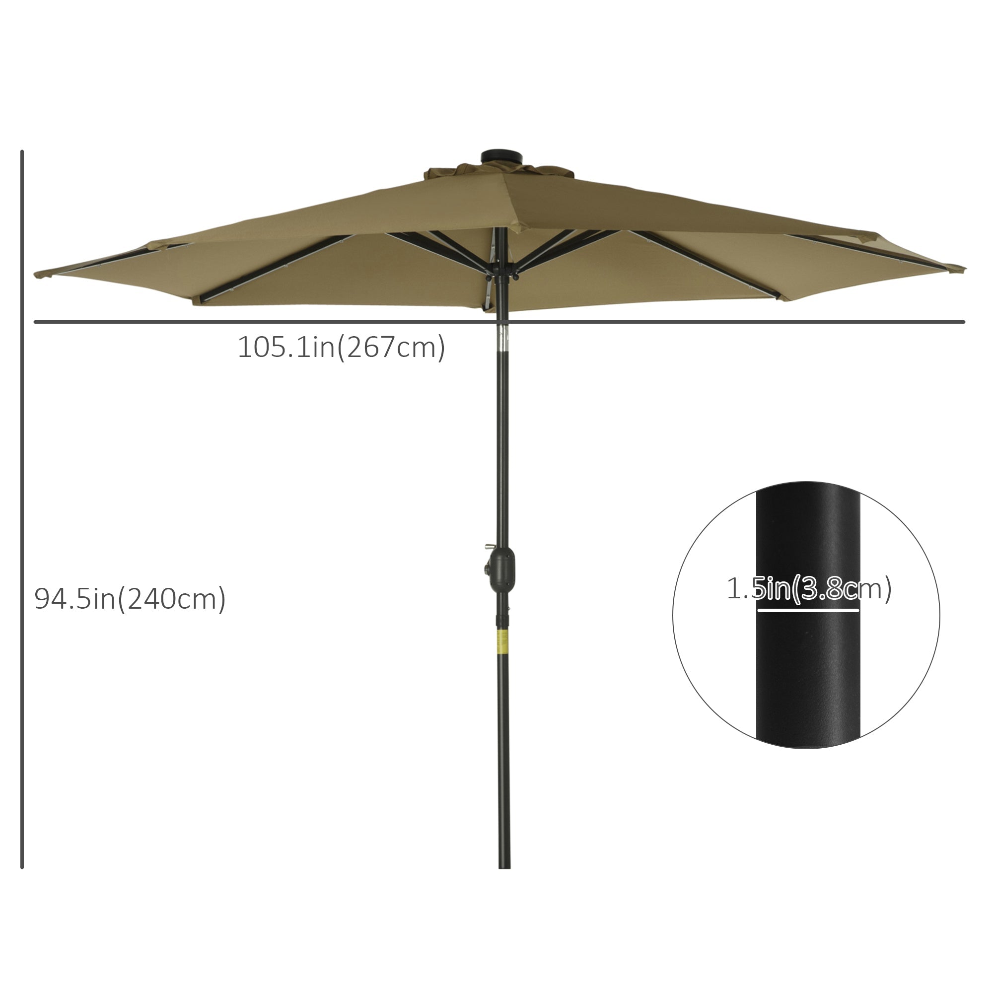 Outsunny Solar Radiance Parasol: 9ft Outdoor Sunshade with 24 LED Lights, Tilting Canopy Umbrella Brown