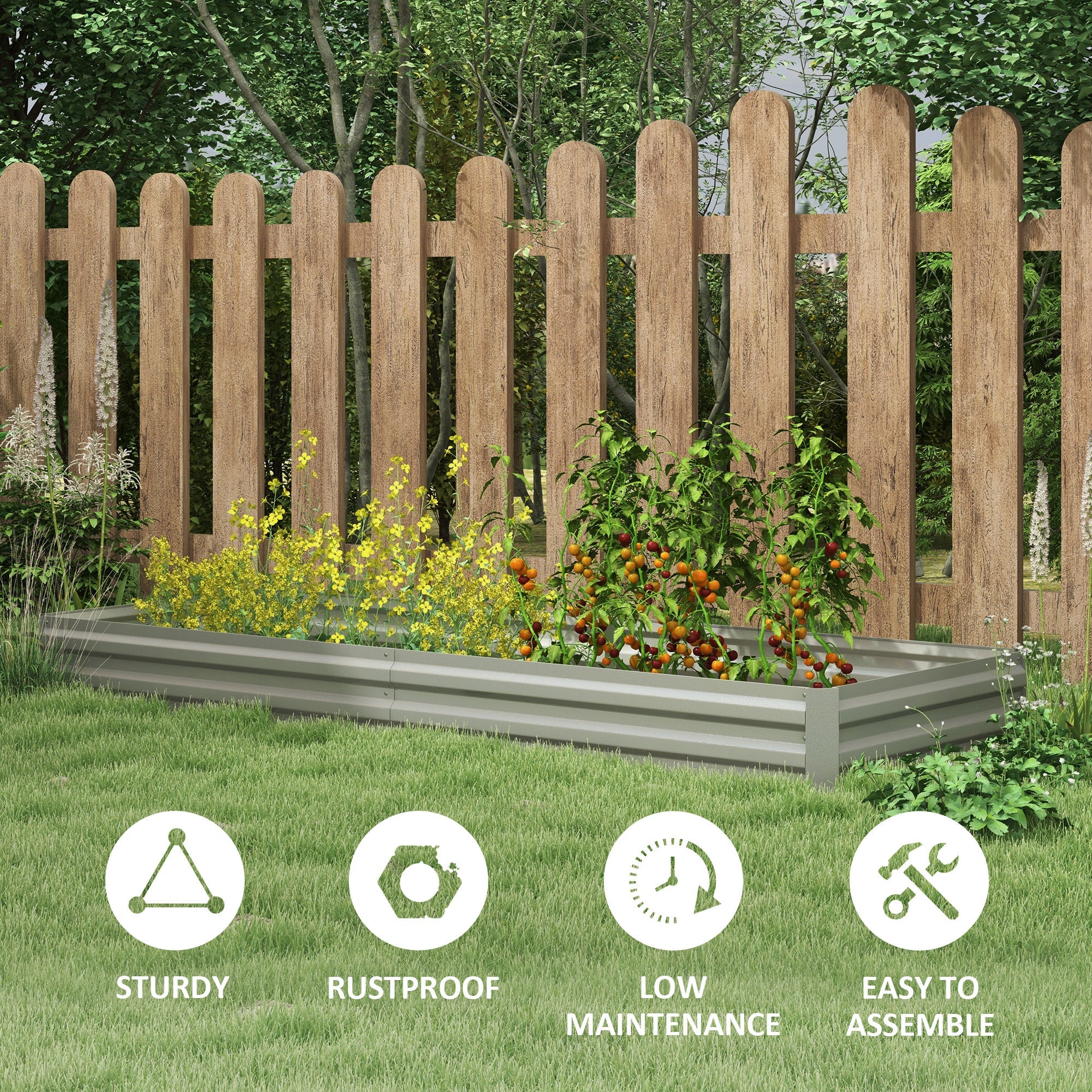 Outsunny 95"x36"x12" Galvanized Raised Garden Bed Metal, Elevated Planter Box for Flowers, Herbs, in Silver