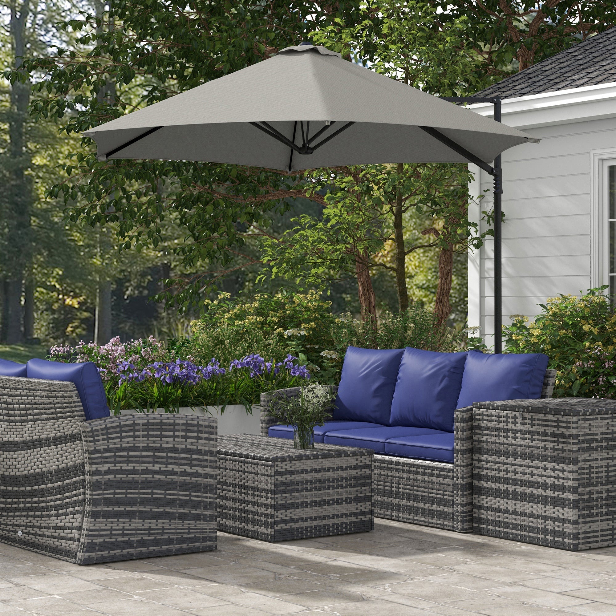 Outsunny 8.5FT Outdoor Cantilever Roma Parasol with 360° Rotation and Cross Base, Offset Patio Umbrella for Garden, Light Grey