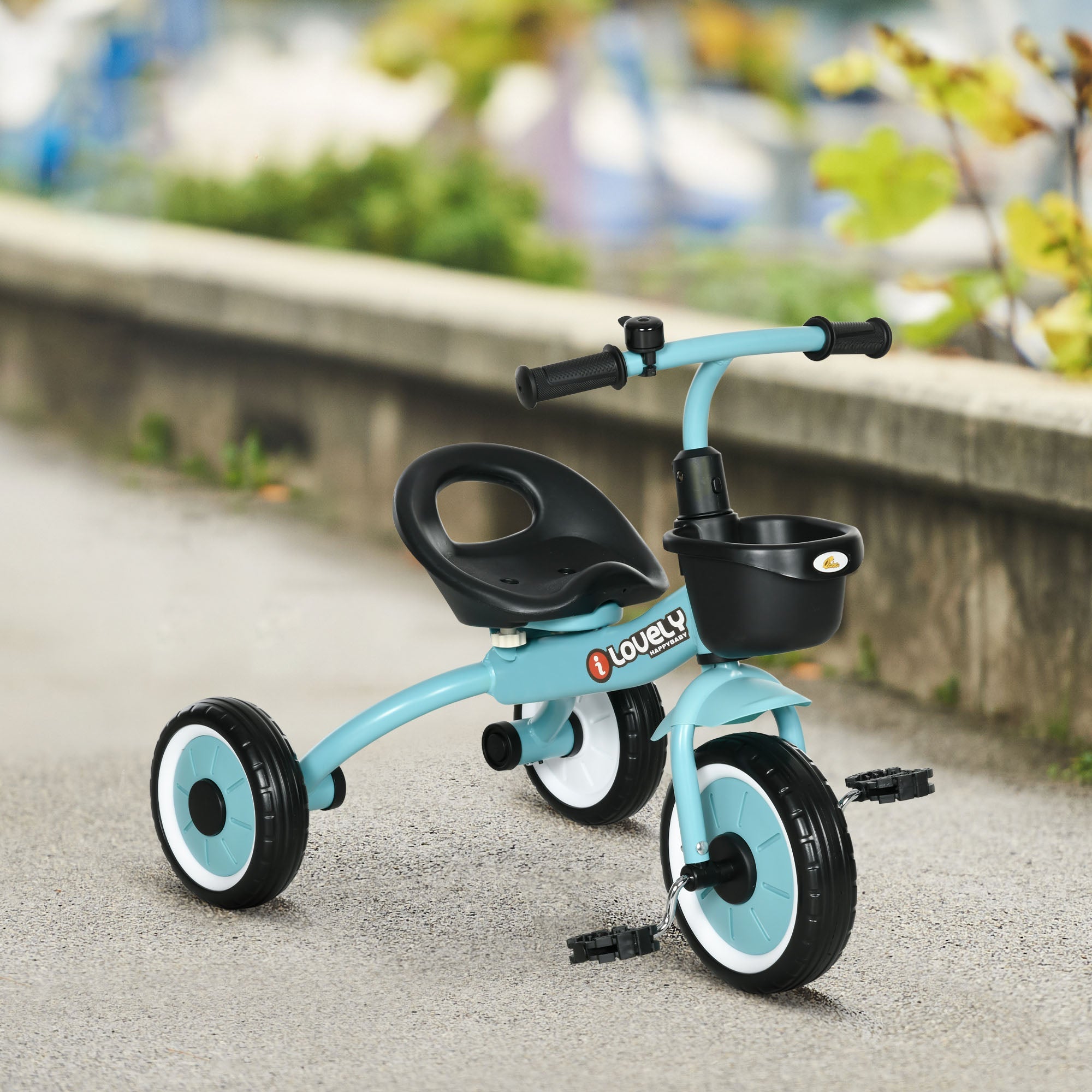 Qaba Kids Tricycle: Adjustable Seat 2-5 Years, Basket, Bell, for Girls/Boys, Blue, Toddler Trike