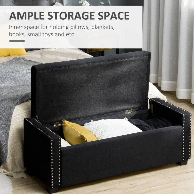 Upholstered Flip Top Storage Bench Fabric Ottoman for Bedroom, Living room, Dark Grey