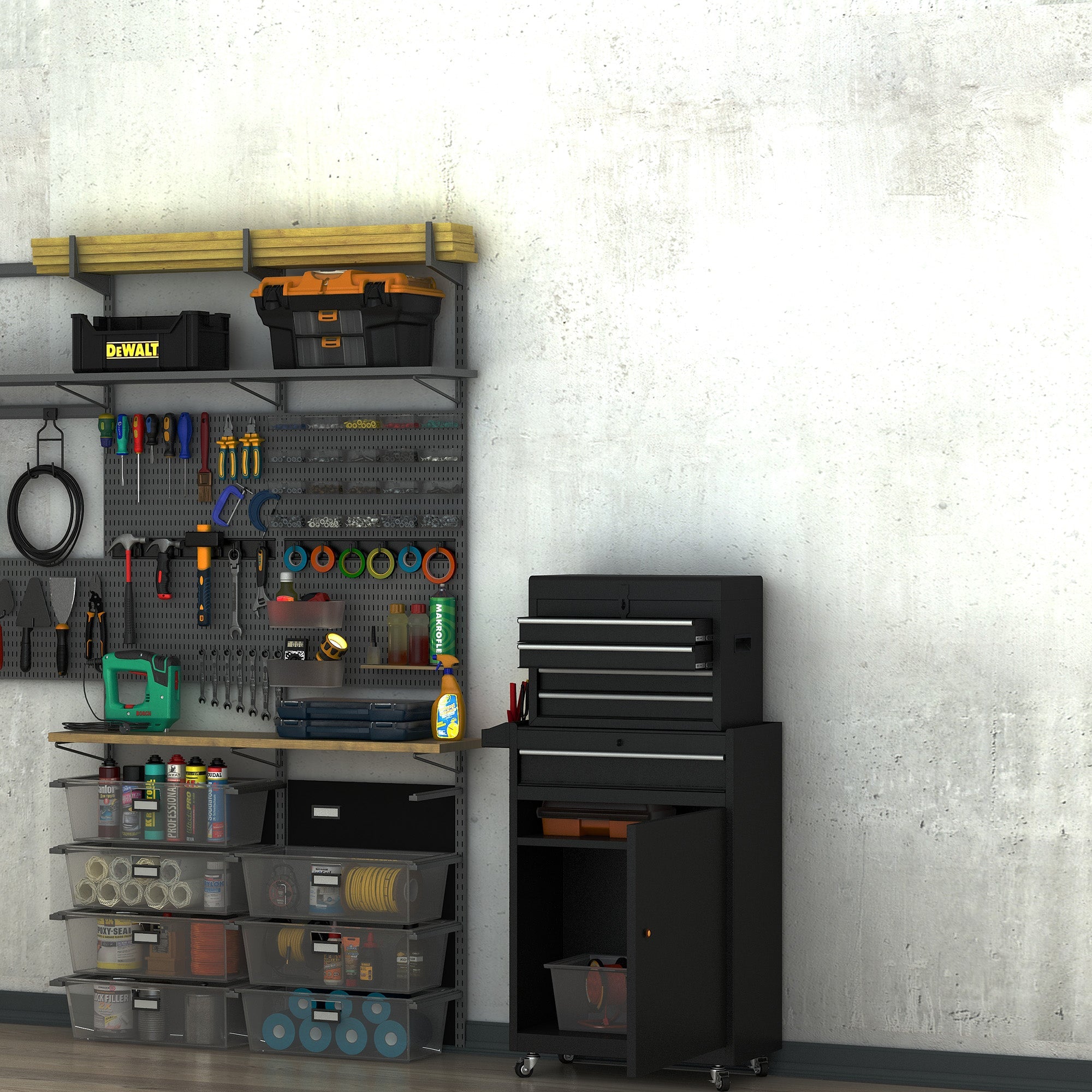 DURHAND Rolling Tool Cabinet 2 in 1 Top Chest Storage Box 5 Drawers with Pegboard and Adjustable Shelf, Black