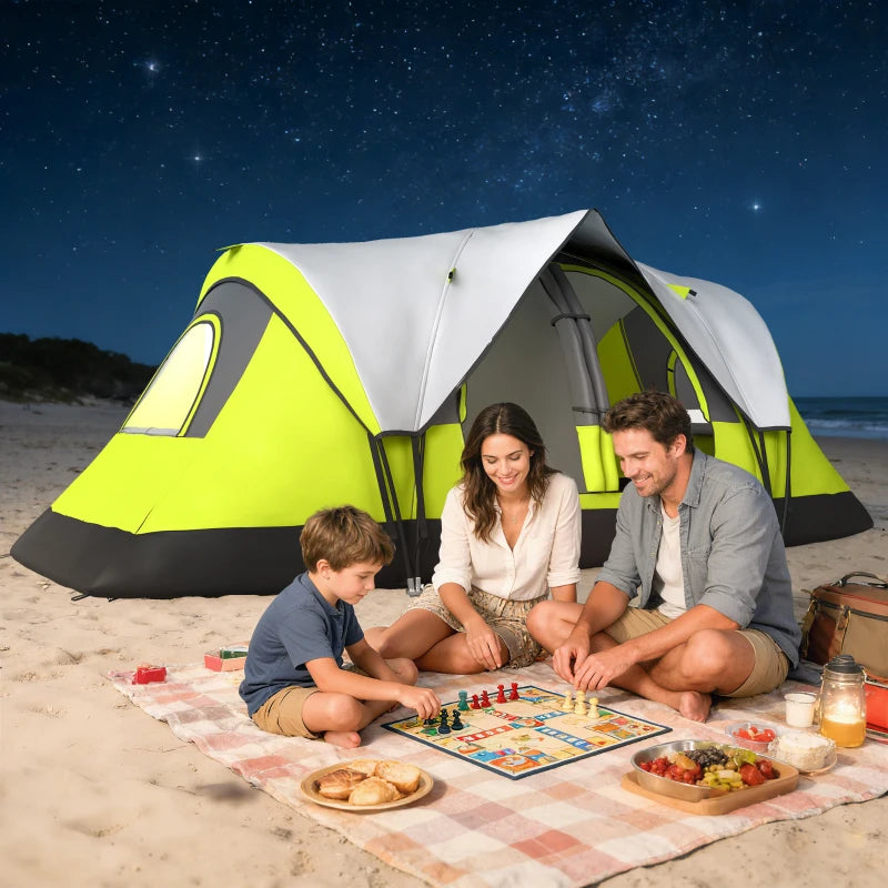 Camping Tent for 6-8 Man with 2000mm Waterproof Rainfly and Carry Bag for Fishing Hiking Festival, Green