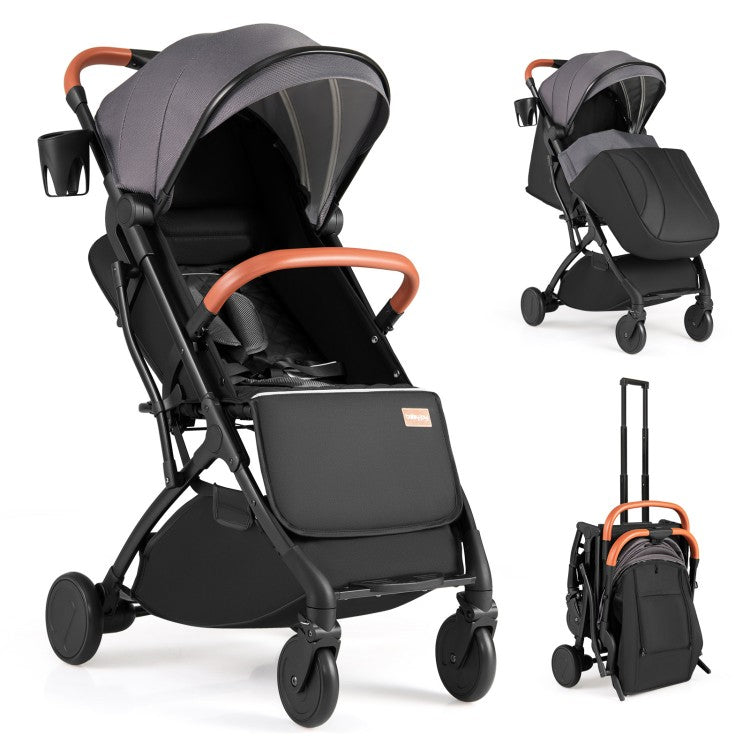 Lightweight Baby Travel Stroller with One-Hand Folding, Adjustable Recline, Footmuff, Storage Basket & 5-Point Safety Harness