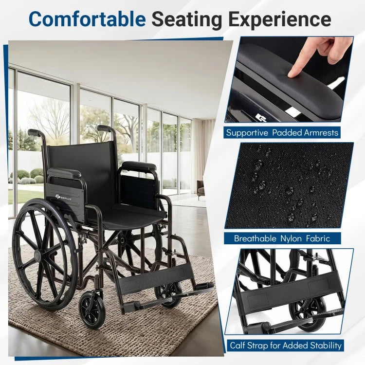 Lightweight Folding Wheelchair for Adults with Swing-Away Footrests, Desk-Length Arms & 330 lb Capacity