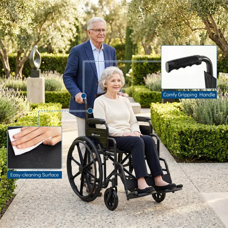 Lightweight Folding Wheelchair for Adults with Swing-Away Footrests, Desk-Length Arms & 330 lb Capacity