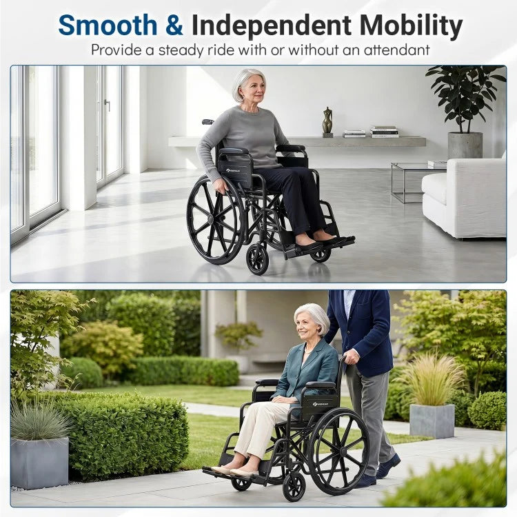 Lightweight Folding Wheelchair for Adults with Swing-Away Footrests, Desk-Length Arms & 330 lb Capacity
