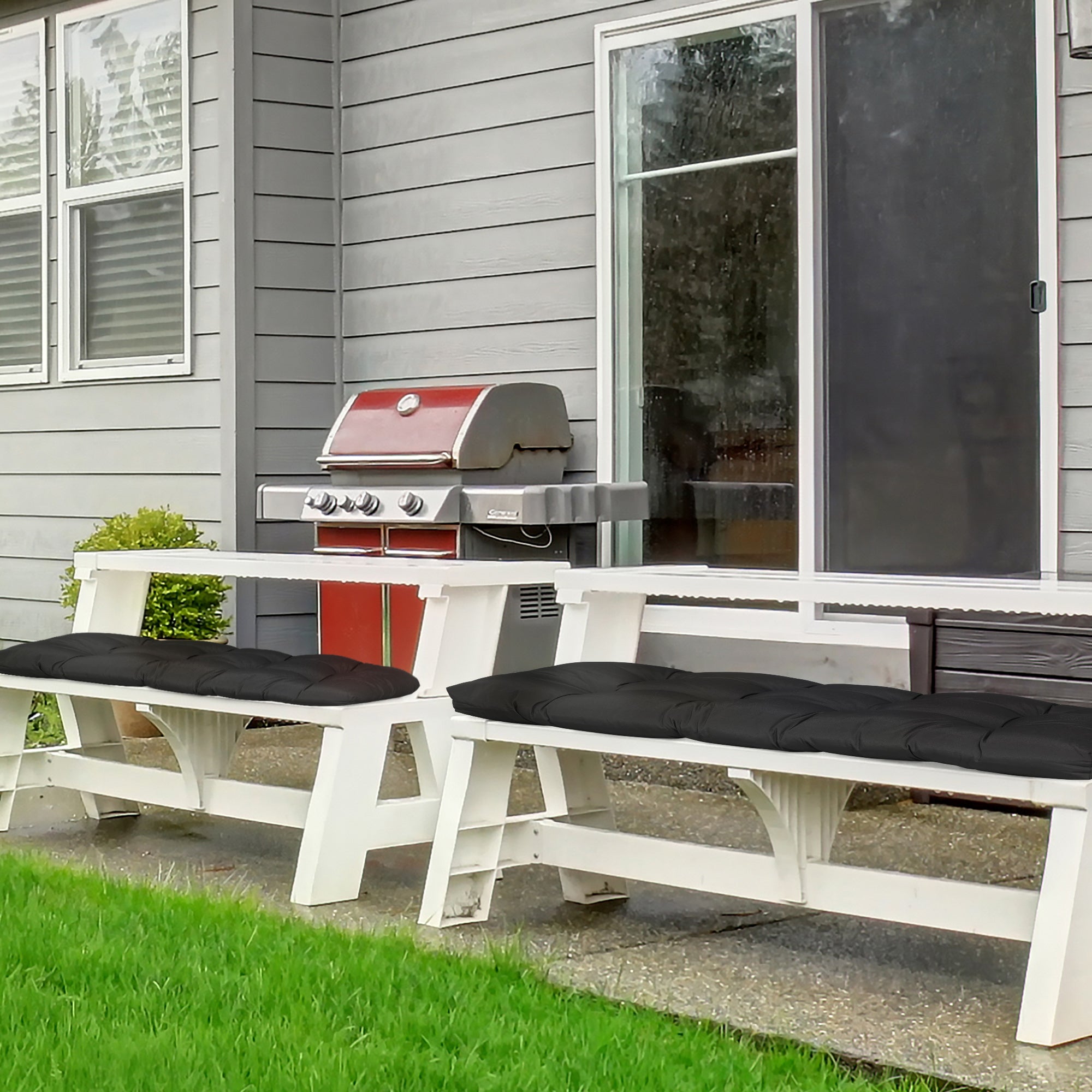 Outsunny 2-Piece Patio Bench Cushion Set Replacement Outdoor Loveseat Seat Pad Black 43" x 19" x 3"