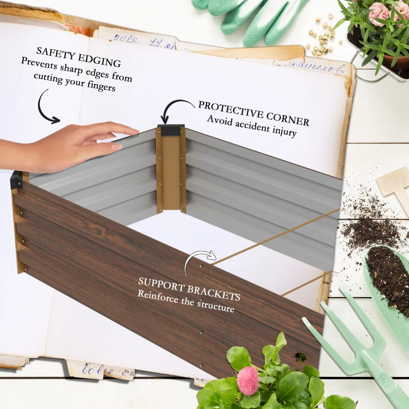 8'x2'x1' Galvanized Raised Bed, Large Elevated Planter Box for Growing Flowers, Herbs and Vegetables, Dark Brown