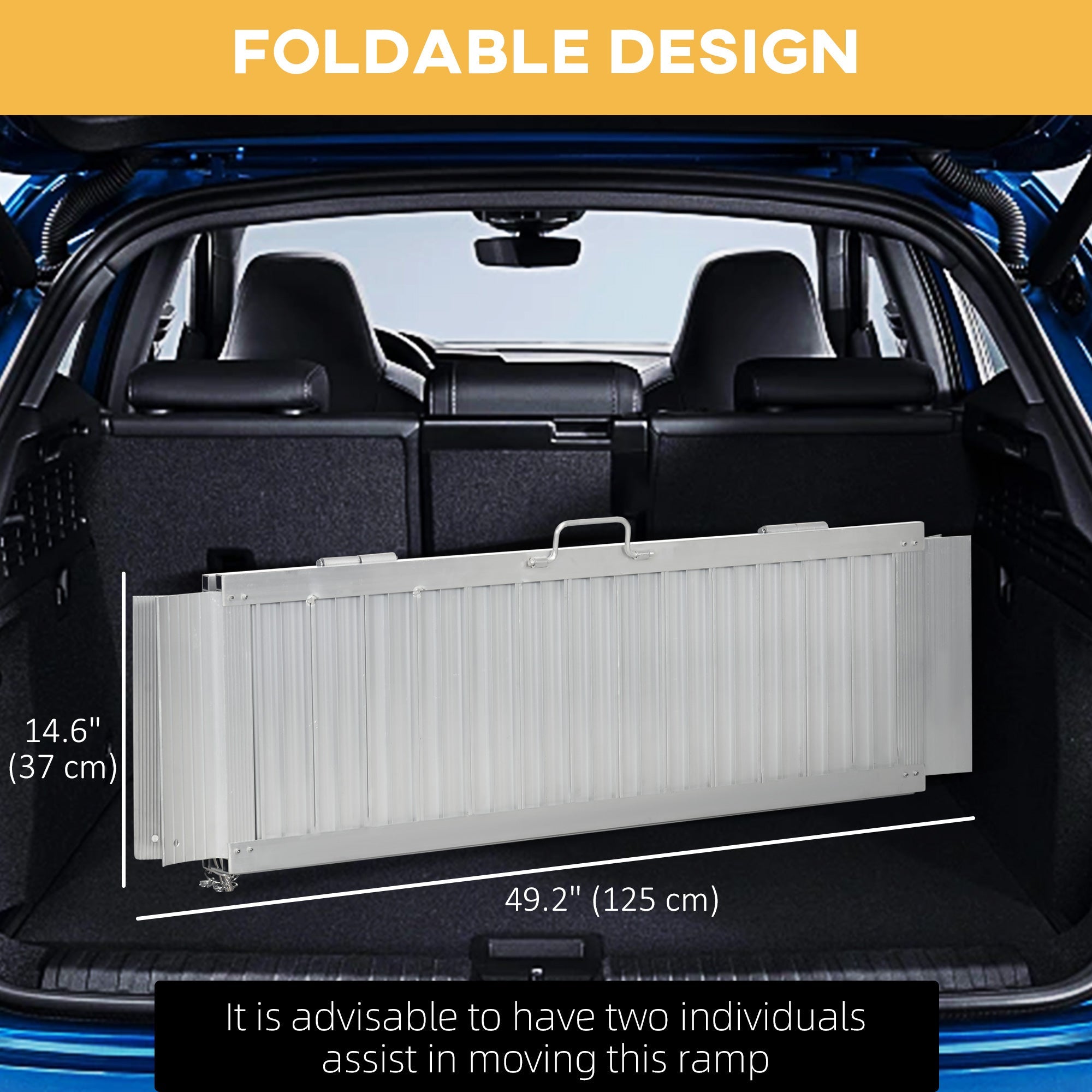 HOMCOM 4ft Aluminum Mobility Ramp: Portable Wheelchair/Scooter Threshold Ramp, Single-Fold Design with Handle