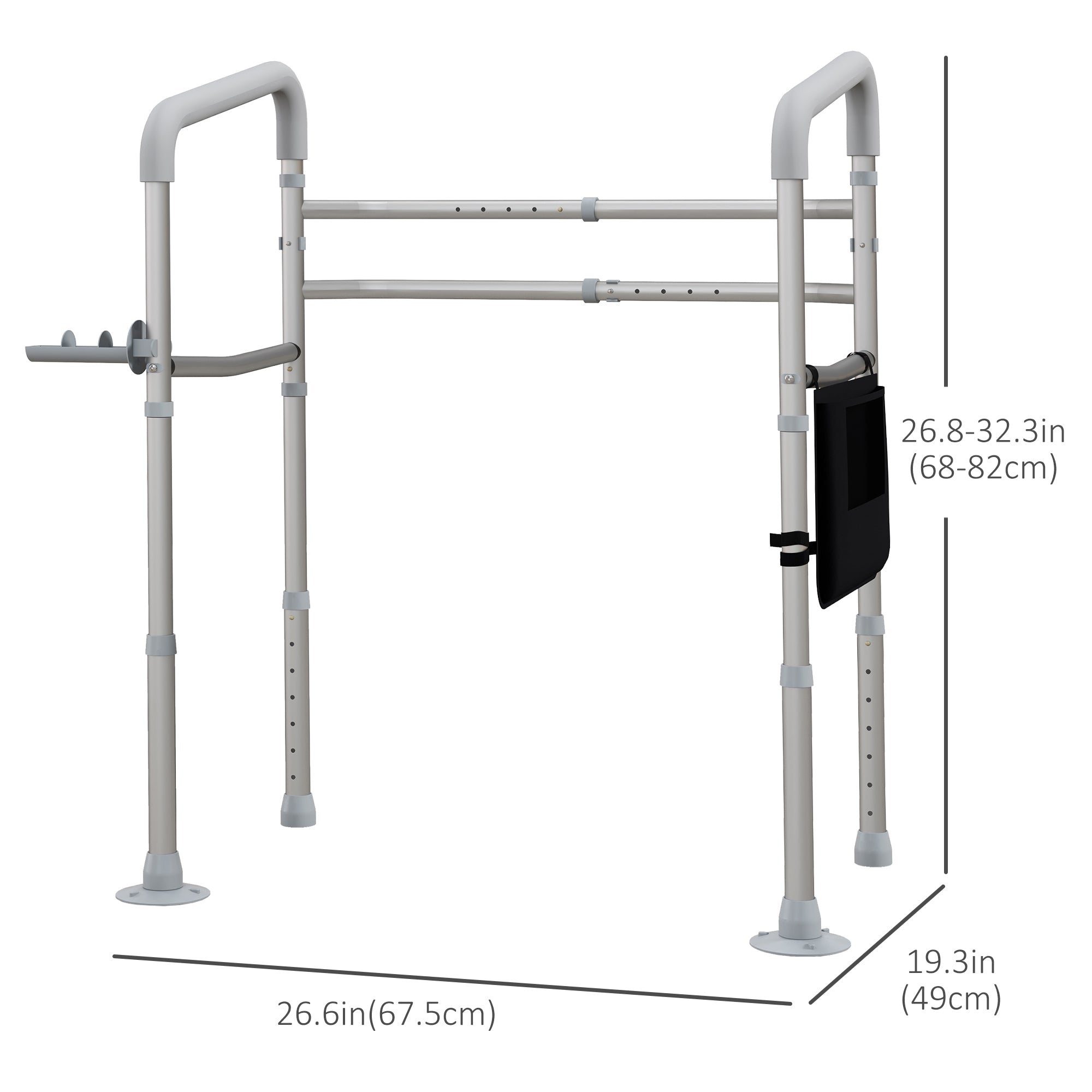 HOMCOM Toilet Safety Rails Stand Alone Adjustable Height Width 300lb Frame Grab Bar