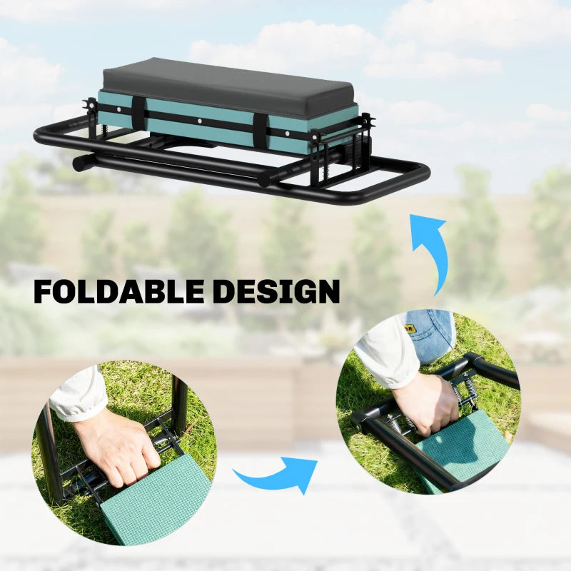 Garden Kneeler and Seat, Heavy Duty Foldable Gardening Stool with Thicker Soft Kneeling Pad, Extendable Steel Legs