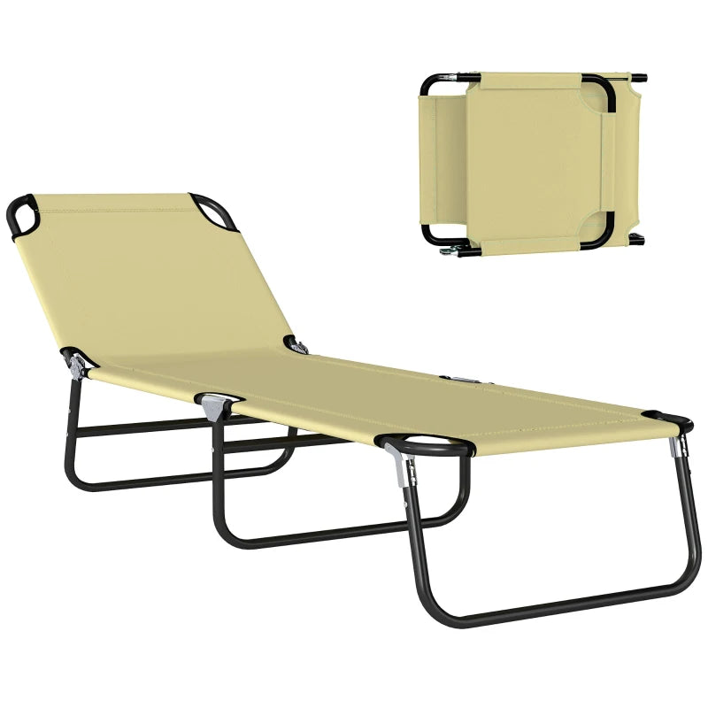 Outdoor Folding Lounge Chair, Steel Tanning Chair with Reclining Back, Breathable Mesh for Beach, Yard, Patio, Cream