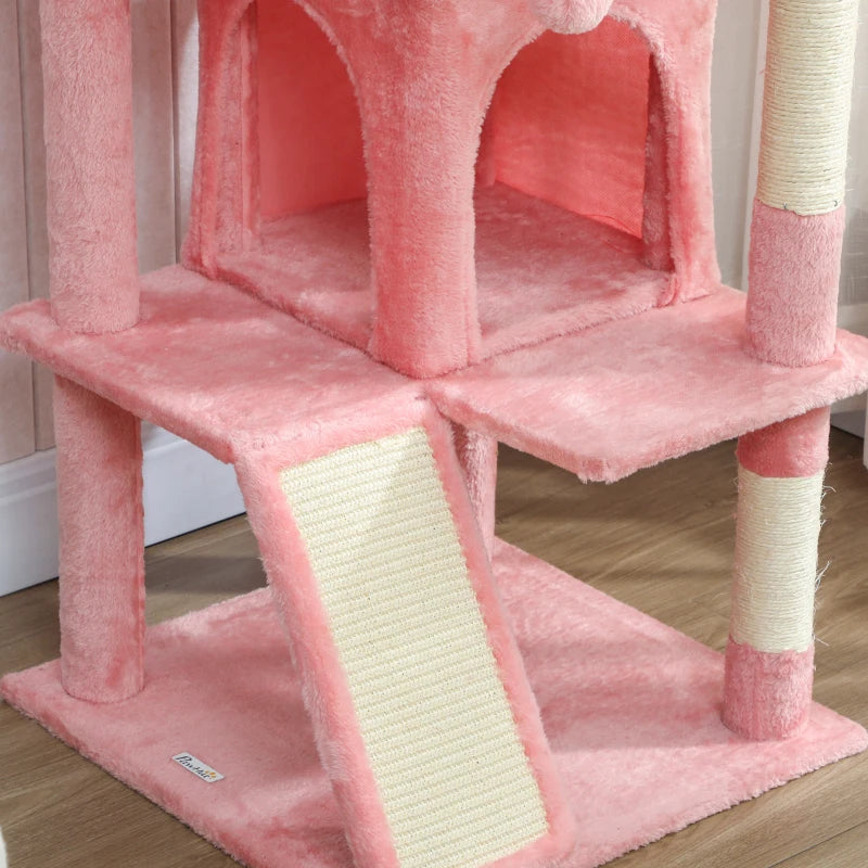 63" Cat Tree, Multi-Level Cat Tower with Scratching Posts, Cat Condos, Bed, Platforms, Ramp, Toy Ball, Pink