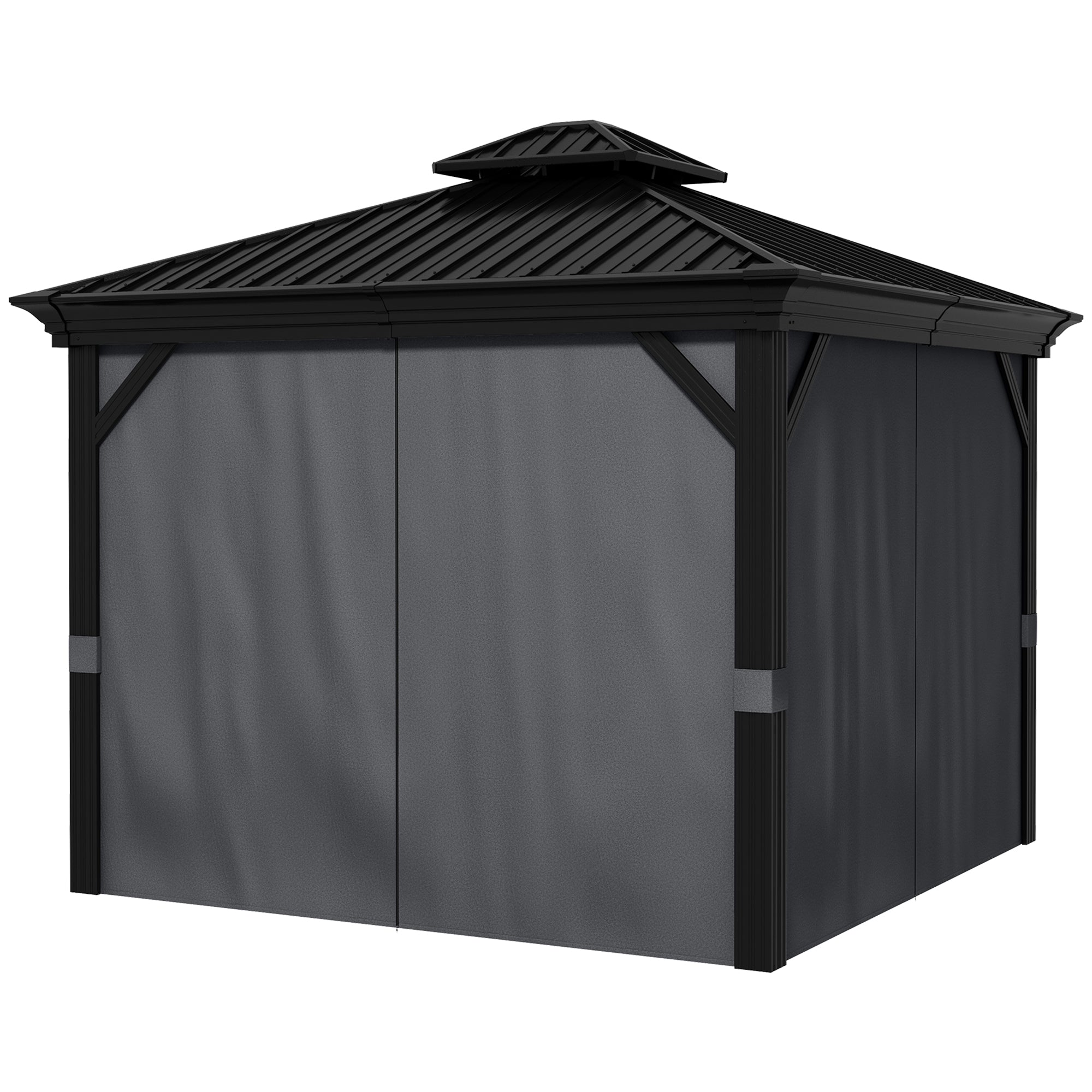 Outsunny 10' x 12' Outdoor Hardtop Gazebo with Galvanized Canopy & Netting Sidewalls for Lawn, Backyard, Dark Grey