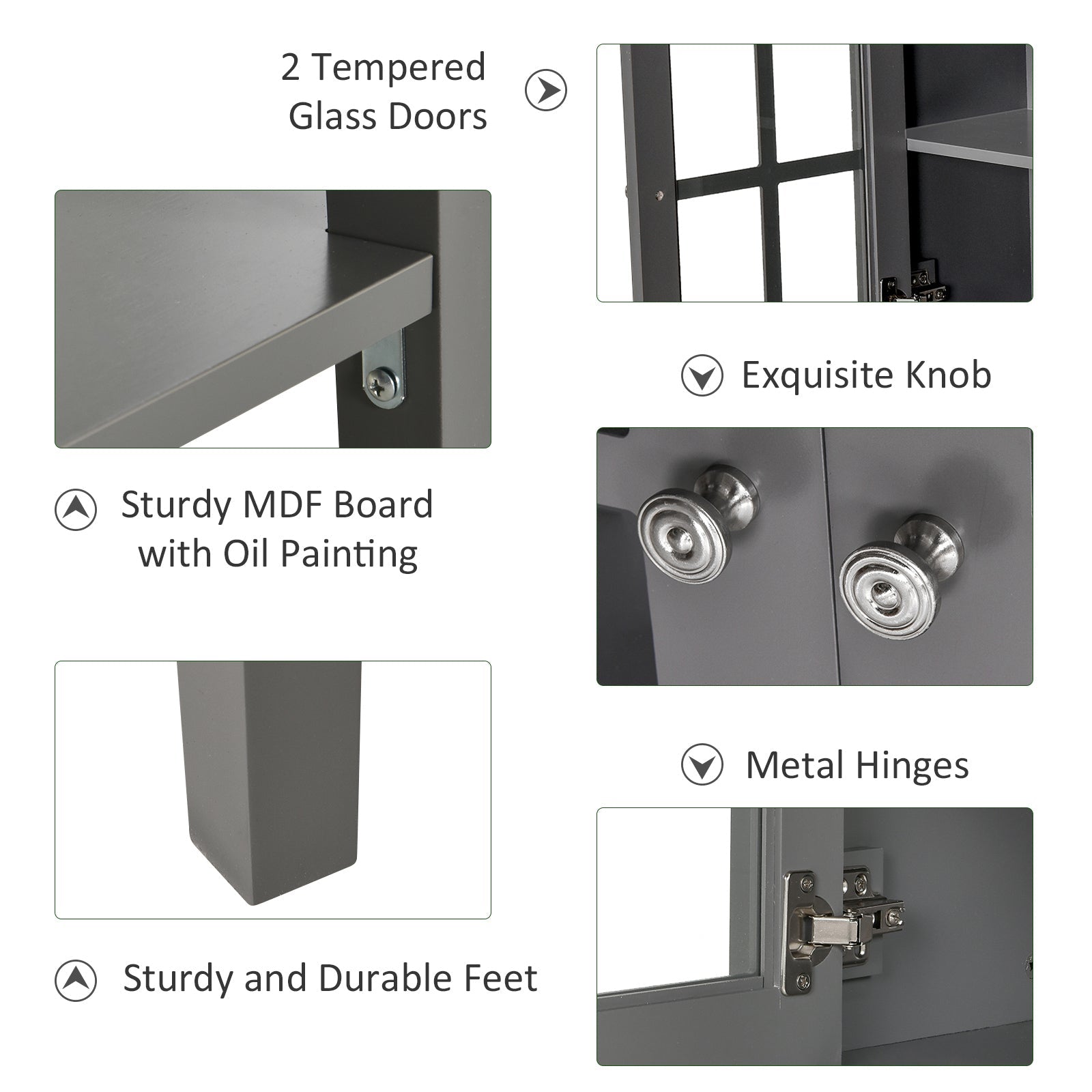 HOMCOM Contemporary Buffet Console: Modern Sideboard Bar Cabinet with Glass Doors, Kitchen Dining Room Furniture, Dark Grey
