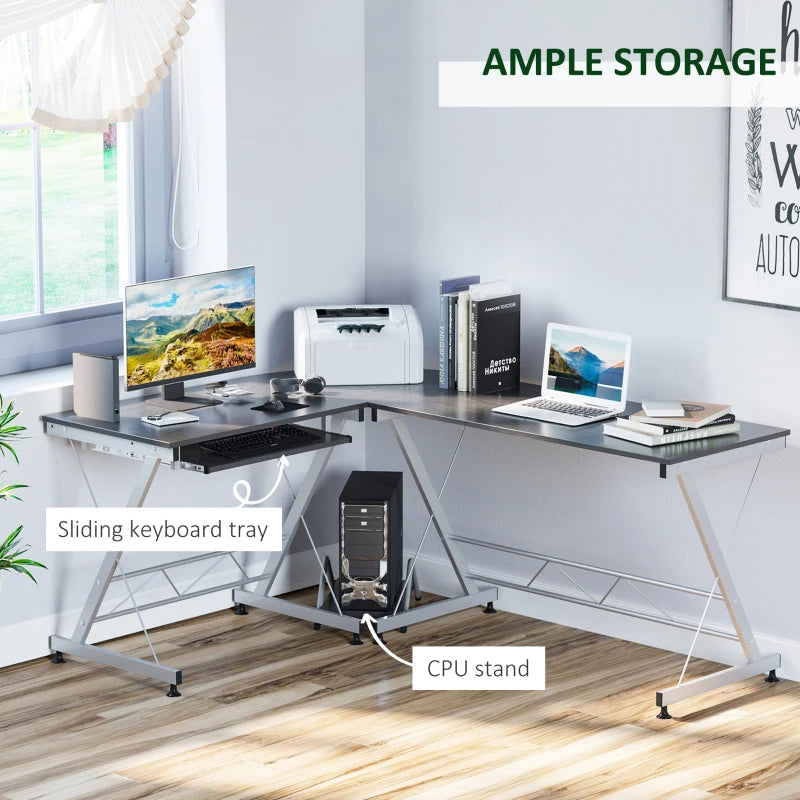L-Shaped Computer Desk, Corner Table with Keyboard Tray for PC Laptop Desktop, Workstation Stand Home Office Furniture