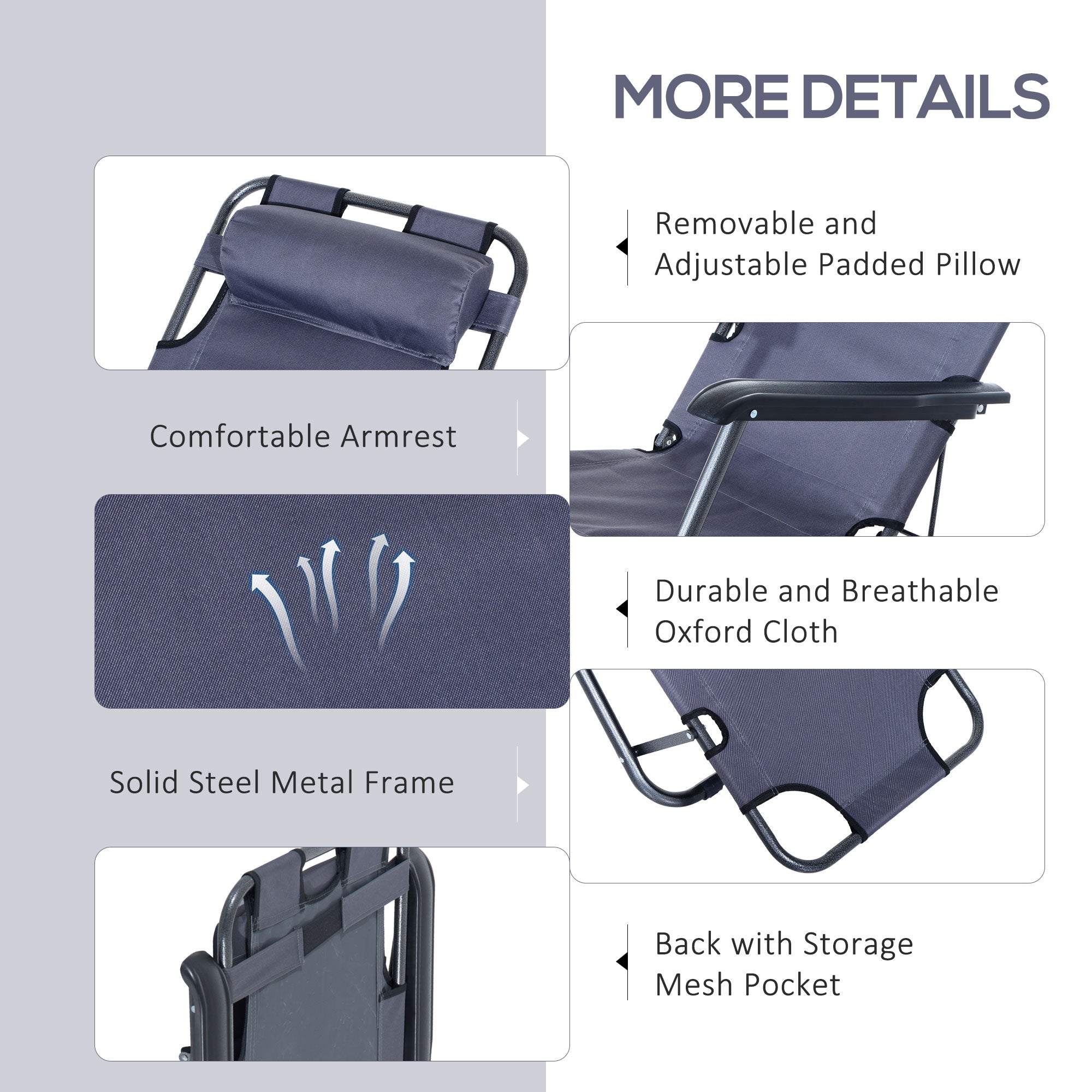 Outsunny Adjustable Folding Chaise Lounge Chair Portable Recliner Sun Lounger Outdoor Garden Seat with Pillow Grey