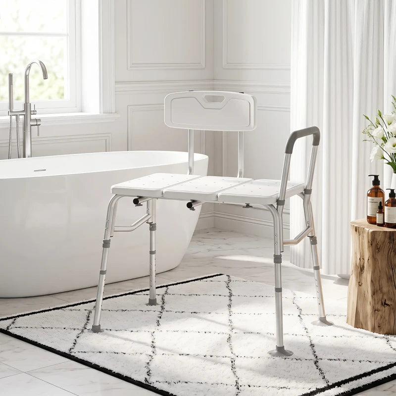 Tub Transfer Bench & Shower Chair with Adjustable Height, Armrest & Backrest – White