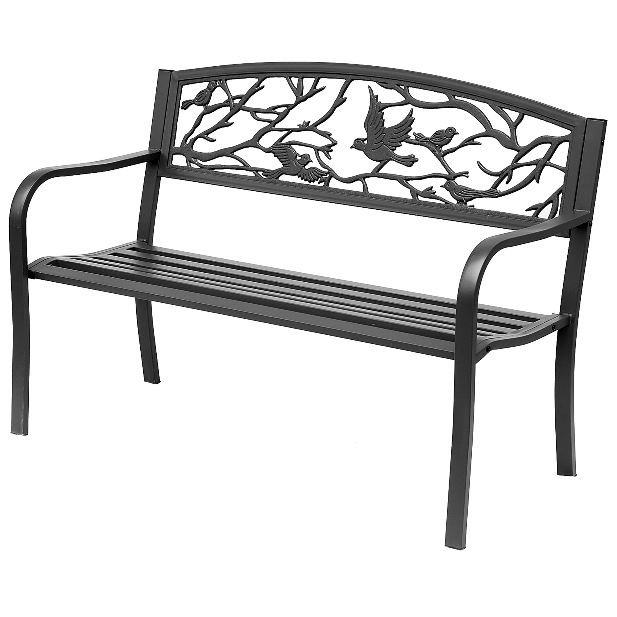 Outsunny Vintage Garden Bench Outdoor Loveseat Bird Pattern Durable Black Seating