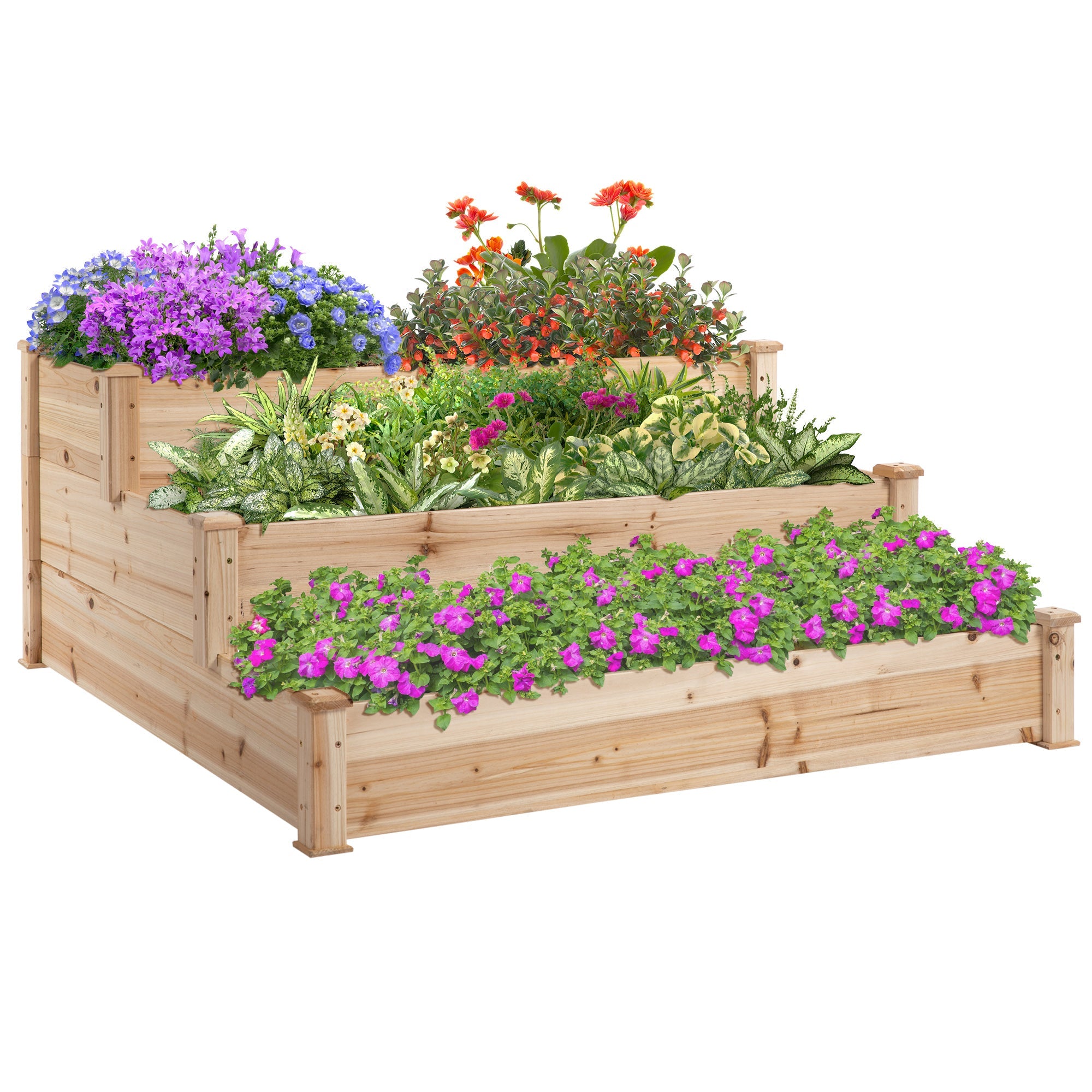Outsunny Raised Garden Bed 49"x49"x22" 3-Tier Wooden Planter Elevated Stand Yard Patio