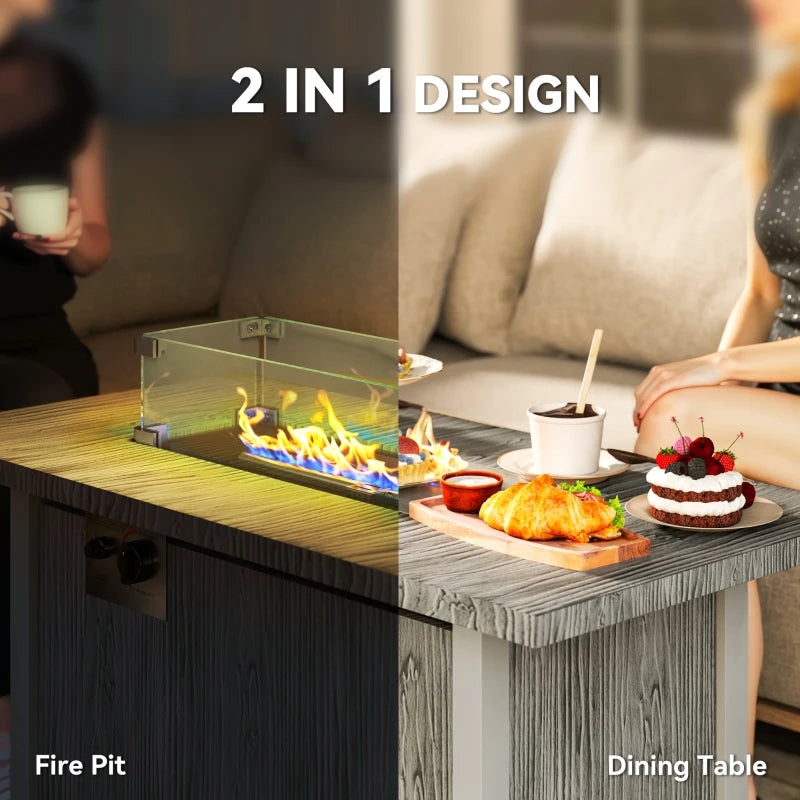 50,000 BTU Gas Fire Pit Table with Cover and Glass Screen, Grey