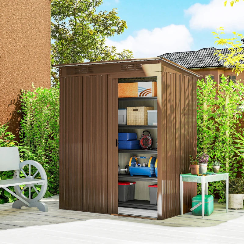 5.2' x 3.5' Outdoor Storage Shed, Easy to Assemble Metal Garden Shed, for Backyard, Lawn, Patio, Light Brown