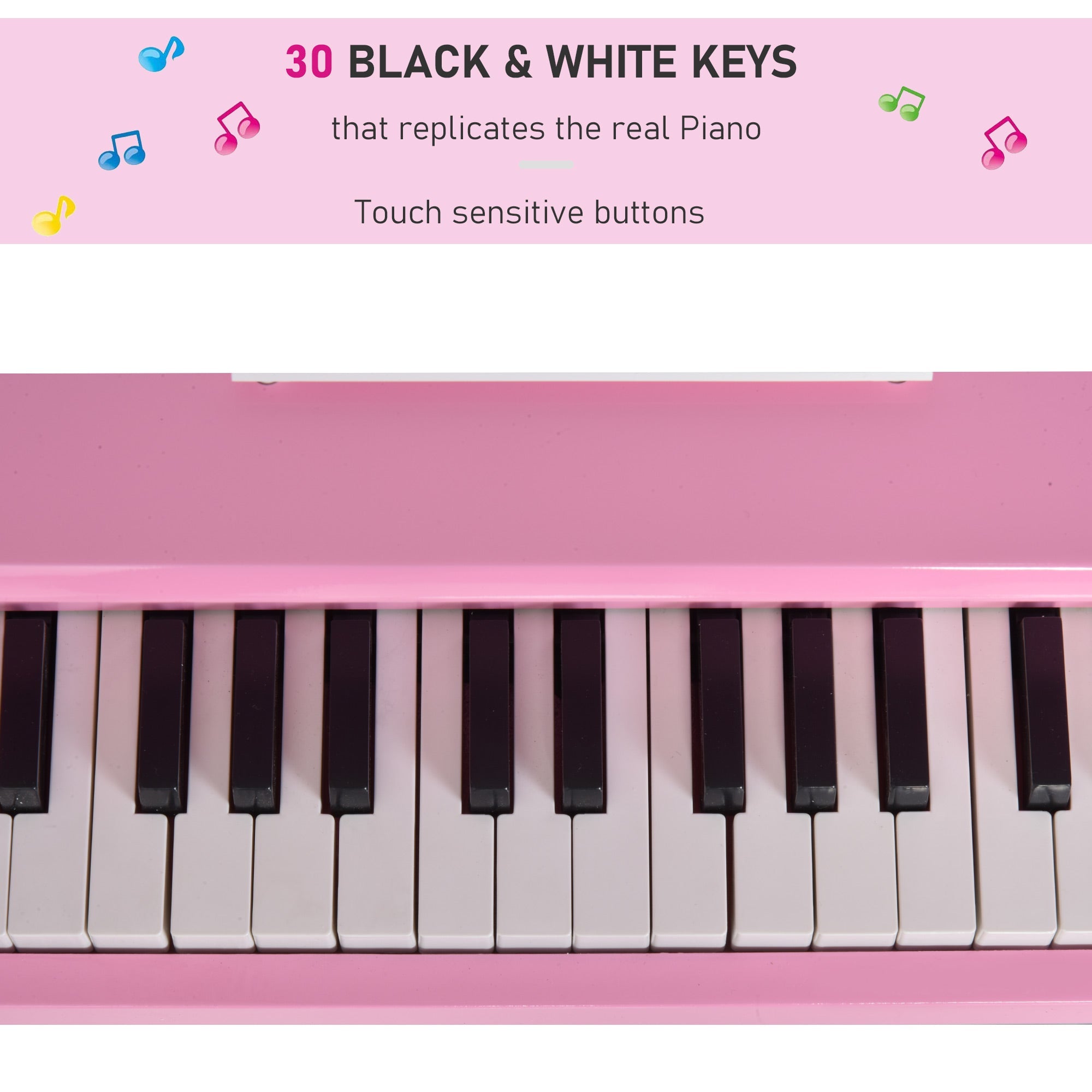 HOMCOM Kids Grand Piano 30 Keys Mini Musical Toy with Music Stand Bench Set of 2 Ideal Gift for Children Pink