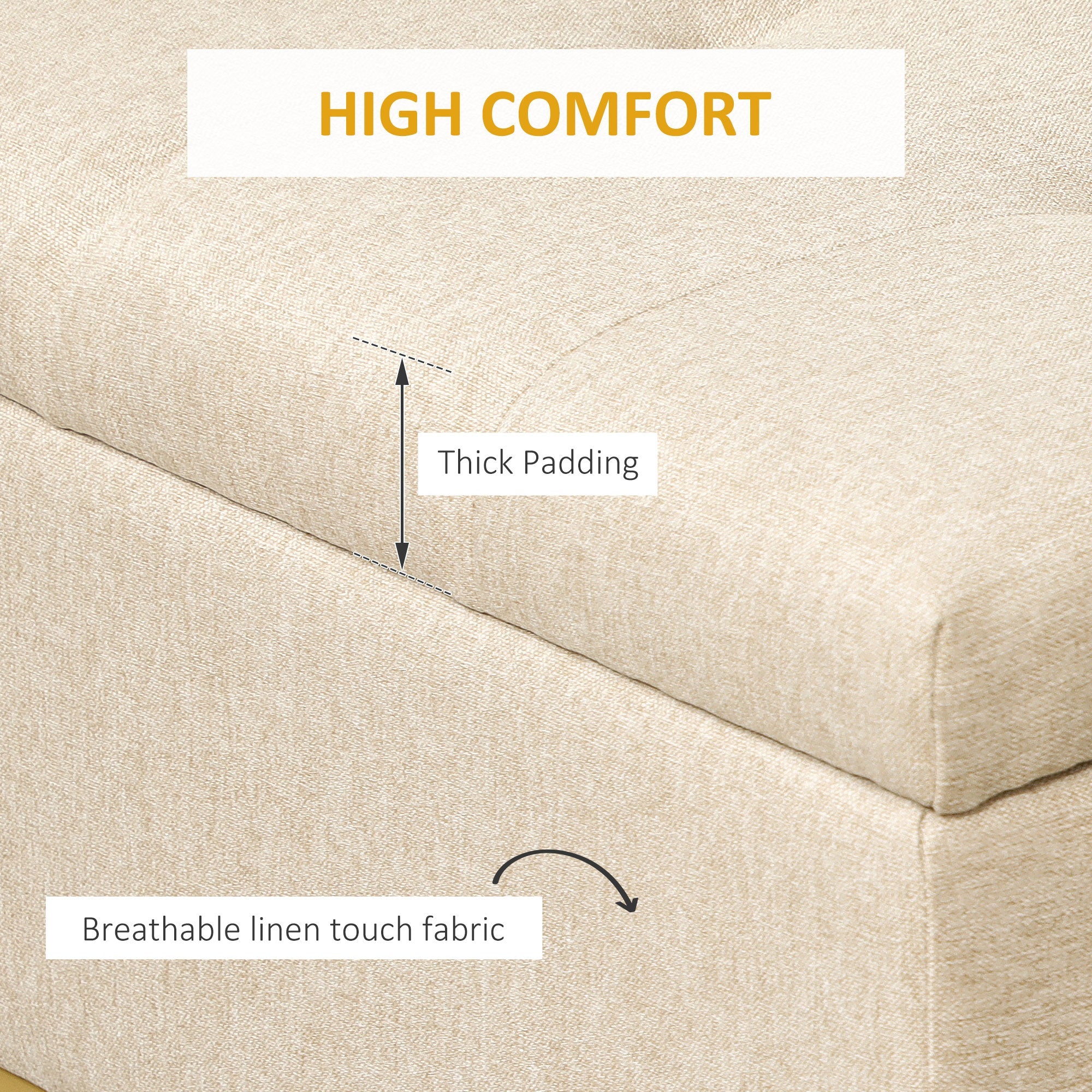 HOMCOM Linen Luxury: Upholstered Storage Bench with Steel Legs, Beige Fabric Ottoman for Bedroom, Living Room Seating