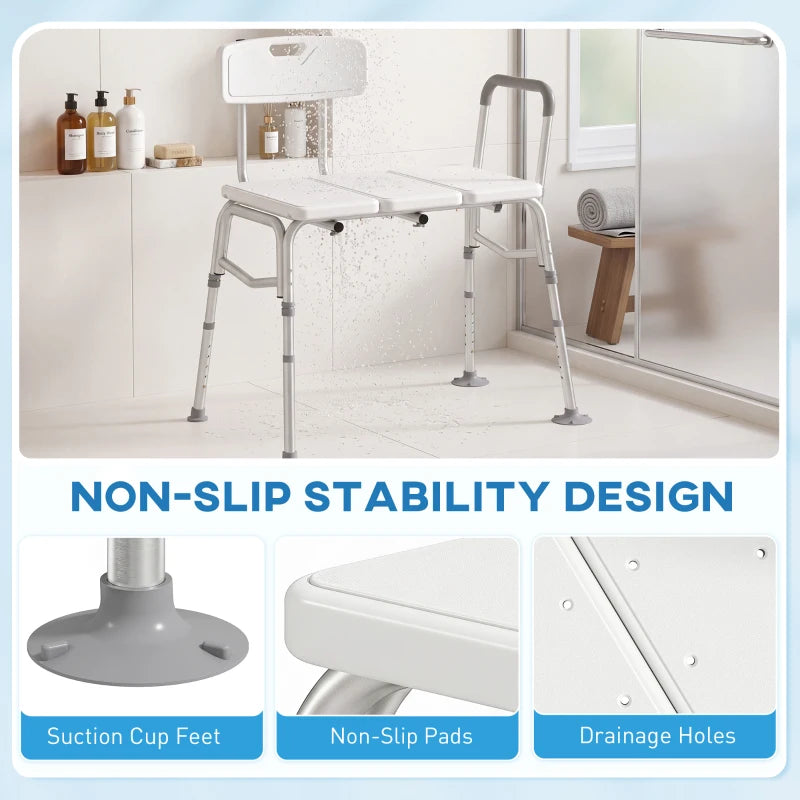 Tub Transfer Bench & Shower Chair with Adjustable Height, Armrest & Backrest – White