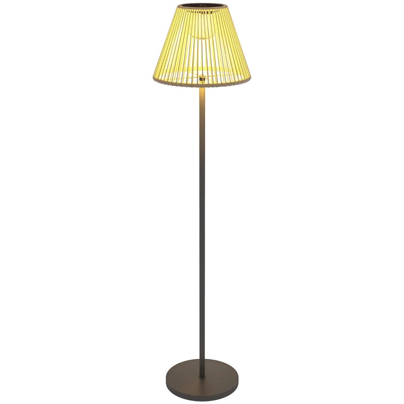 Wicker Outdoor Floor Lamp, Cordless Solar Lantern with Auto On/Off LED Lights, IP44 for Patio, Porch, Pathway, Grey