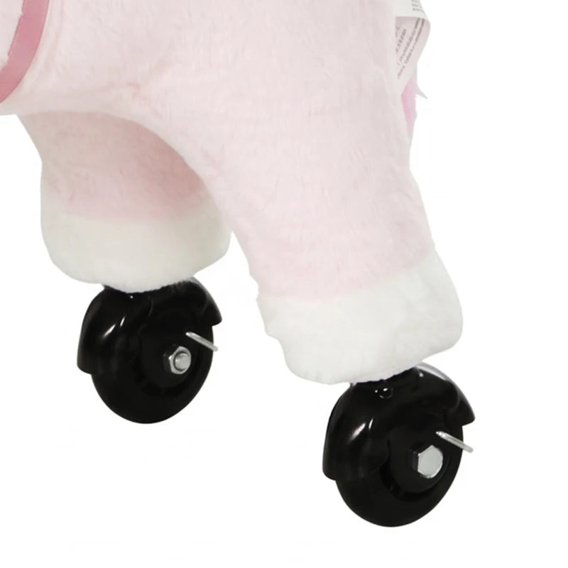 Pink Unicorn Ride-On Toy with Wheels, Sounds & Plush Design for Kids Ages 2–5